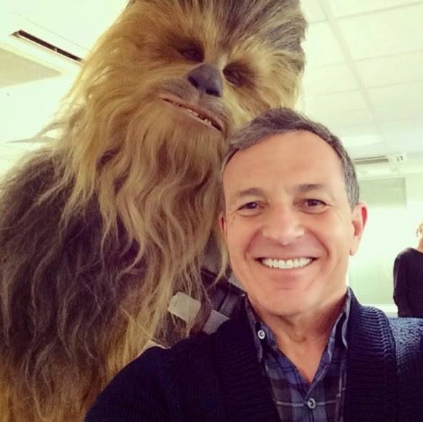 First look at Chewbacca for STAR WARS_EPISODE VII with Bob Iger at Pinewood Studios