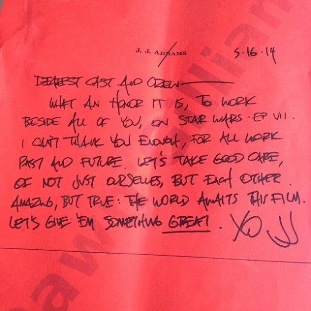 JJ Abrams note_Star Wars_Episode VII