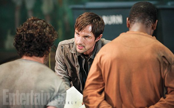 Gareth (Andrew J. West, center) with Rick Grimes (Andrew Lincoln) and Bob Stookey (Lawrence Gilliard Jr.) Image Credit Gene Page_AMC