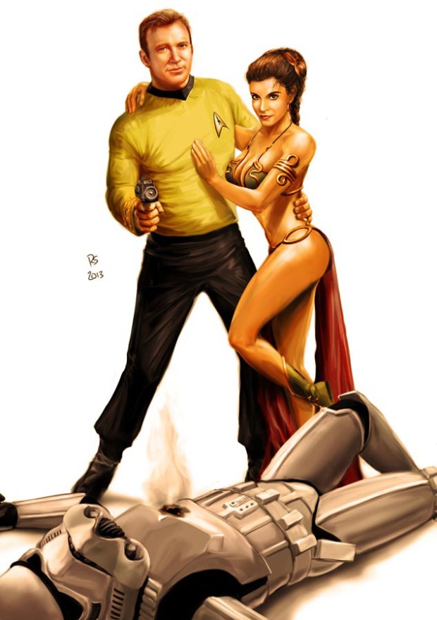 star_wars_meets_star_trek___kirk_and_leia_by_rhymesyndicate-d5ta8nw