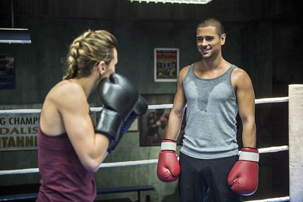 Arrow -- "Guilty" Pictured (L-R): Katie Cassidy as Laurel Lance and J.R. Ramirez as Ted Grant -- Photo: Ed Araquel/The CW -- é 2014 The CW Network, LLC. All Rights Reserved.