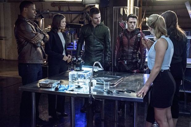 Arrow -- "The Brave and the Bold" Pictured (L-R): David Ramsey as John Diggle, Audrey Marie Anderson as Lyla Michaels,  Stephen Amell as Olliver Queen/The Arrow, and Colton Haynes as Roy Harper / Arsenal -- Photo: Cate Cameron/The CW -- ÃÂ© 2014 The CW Network, LLC. All Rights Reserved.