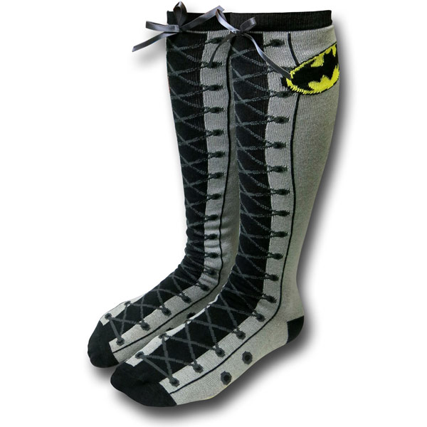 Batman-Faux-Lace-Up-Knee-High-Socks