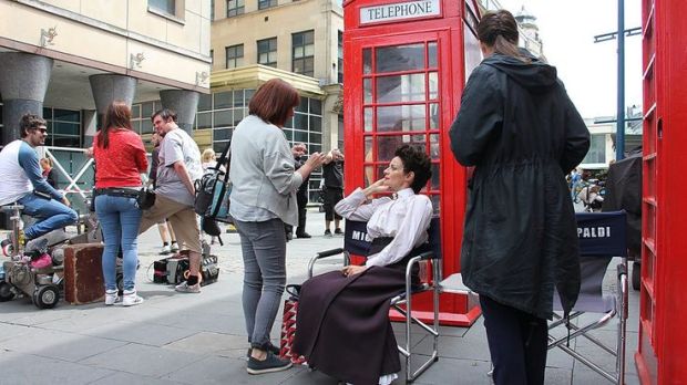 Michelle Gomez, between scenes whilst on location in Cardiff.