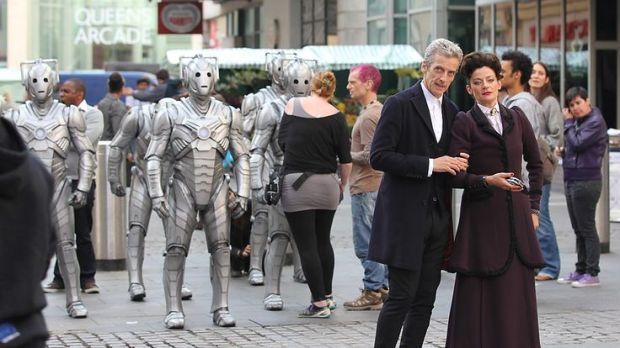 Peter Capladi and Michelle Gomez on location.