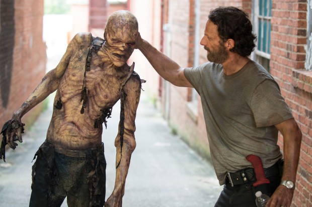 Walker and Andrew Lincoln - The Walking Dead _ Season 5, Episode 8 _ BTS - Photo Credit: Gene Page/AMC