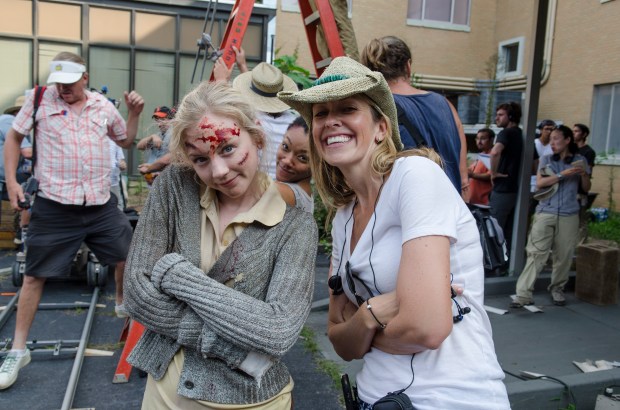Emily Kinney, Sonequa Martin-Green and Denise Huth - The Walking Dead _ Season 5, Episode 8 _ BTS - Photo Credit: Gene Page/AMC