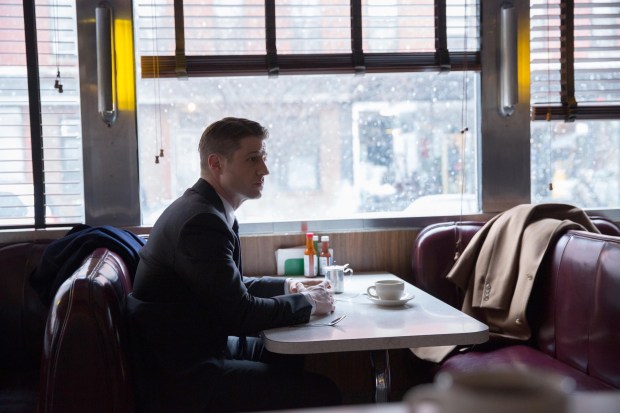 GOTHAM:  Gordon (Ben McKenzie) contemnplates his new case in the "Everyone Has A Cobblepot" episode of GOTHAM airing Monday, March 2 (8:00-9:00 PM ET/PT) on FOX.  ©2015 Fox Broadcasting Co.  Cr:  Jessica Miglio/FOX