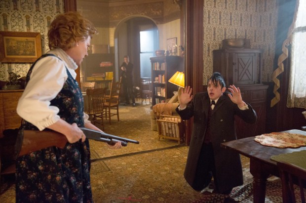 GOTHAM:  Oswald Cobblepot (Robin Lord Taylor, R) finds himself in a dangerous situation in the "Everyone Has A Cobblepot" episode of GOTHAM airing Monday, March 2 (8:00-9:00 PM ET/PT) on FOX.  Also pictured:  guest star Becky Ann Baker, L.  ©2015 Fox Broadcasting Co.  Cr:  Jessica Miglio/FOX