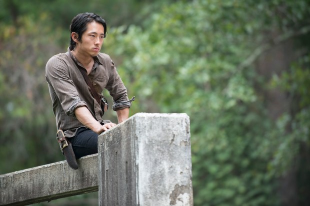 Steven Yeun - The Walking Dead _ Season 5, Episode 10 _ BTS - Photo Credit: Gene Page/AMC