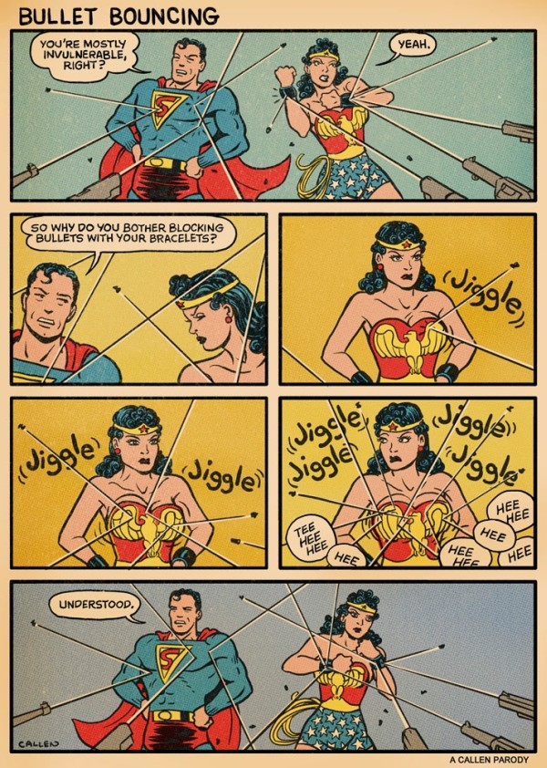 Bullet Bouncing_Superman and Wonder Woman_by Kerry Callen