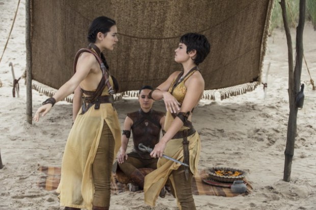 Jessica Henwick as Nym Sand, Keisha Castle-Hughes as Obara Sand, Rosabell Laurenti Sellers as Tyene Sand Photographer: Helen Sloan/ courtesy HBO