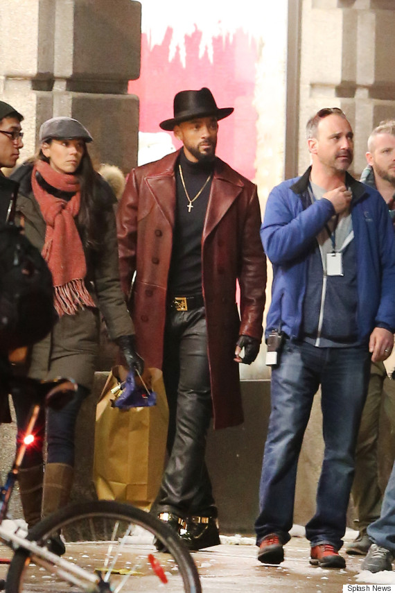 Will Smith films a scene in the snow while on set of 