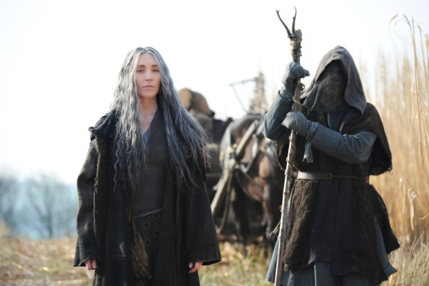 THE BASTARD EXECUTIONER - "Pilot" Episode 101/102 (Airs Tuesday, September 15, 10:00 pm/ep) Pictured: (L-R) Katey Sagal as Annora of the Alders, Kurt Sutter as the Dark Mute. CR: Ollie Upton/FX