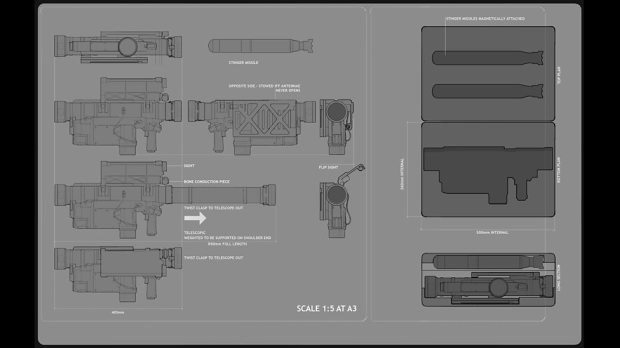 Concept art – rocket launcher and case.