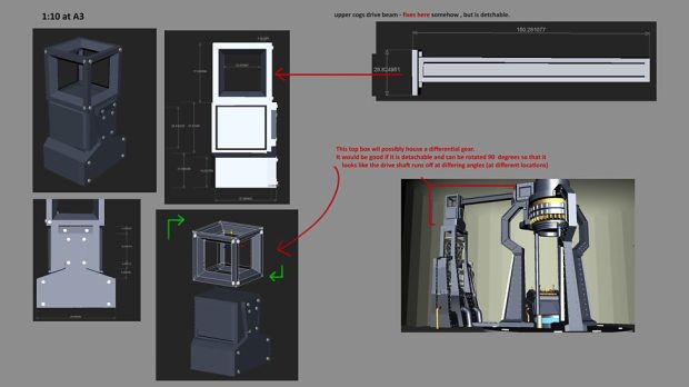Concept art and measurements – teleporter clock drive.
