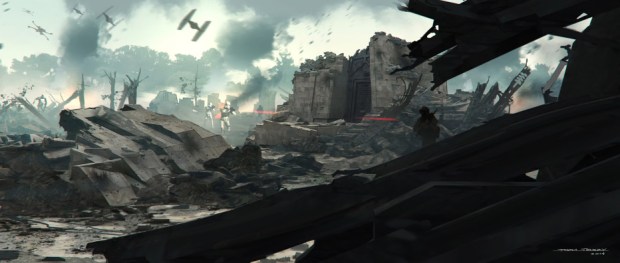 "Ruin Set Paintovers" (April 2014) “It seems like all of these Star Wars movies are going to have so many contemporary flavors and concepts that arose in a post-9/11 world. In some ways, this ruins set feels like it’s more and more out of that sensibility.” — Thom Tenery THOM TENERY