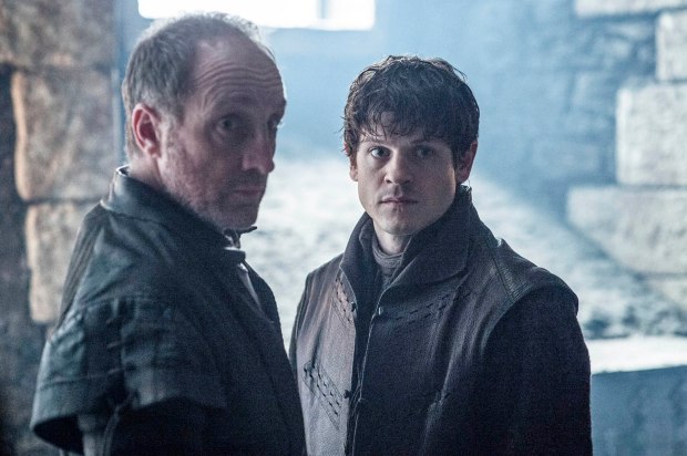 Michael McElhatton as Roose Bolton and Iwan Rheon as Ramsay Bolton – photo Helen Sloan/HBO