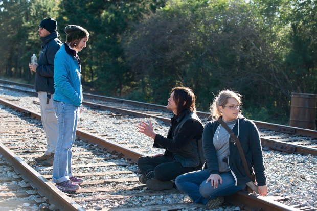 Executive Producer Gale Anne Hurd, Norman Reedus as Daryl Dixon, and Merritt Wever as Dr. Denise Cloyd - The Walking Dead _ Season 6, Episode 14 - Photo Credit: Gene Page/AMC