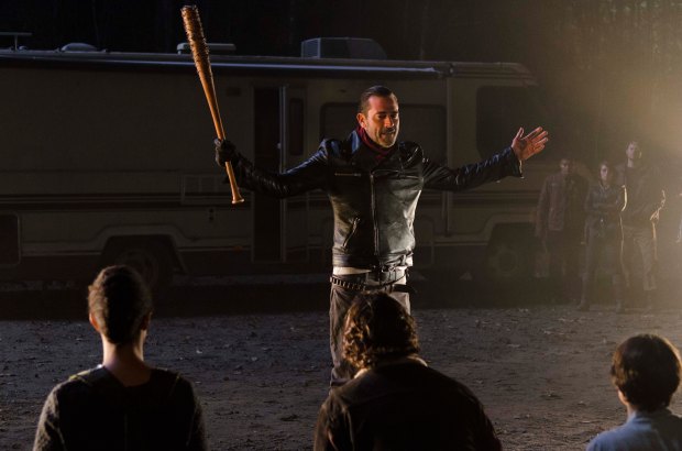 Lauren Cohan as Maggie Greene; Andrew Lincoln as Rick Grimes; Sonequa Martin-Green as Sasha; Jeffrey Dean Morgan as Negan - The Walking Dead _ Season 6, Episode 16 - Photo Credit: Gene Page/AMC