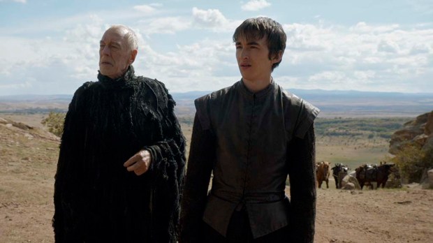 Max von Sydow as the Three-Eyed Raven and Isaac Hempstead Wright as Bran Stark. Photo: HBO