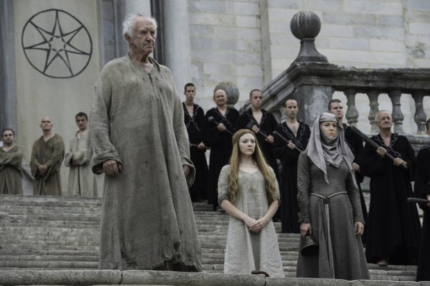 Jonathan Pryce as The High Sparrow, Natalie Dormer as Margaery Tyrell and Hannah Waddingham as Septa Unella. Credit: Macall B. Polay/HBO
