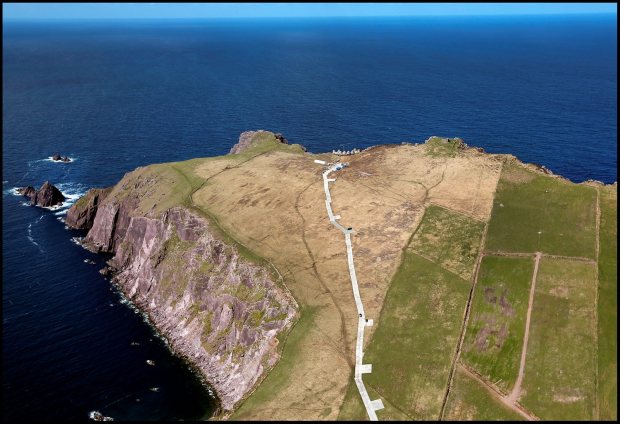 WORLD EXCLUSIVE.................... The makeshift track leading to the almost completed fim set of an ancient Jedi Temple under construction at Ceann Sibeal in Kerry for the making of Star Wars Episode VIII. NO BYLINE PLEASE 30/APRIL/2016.