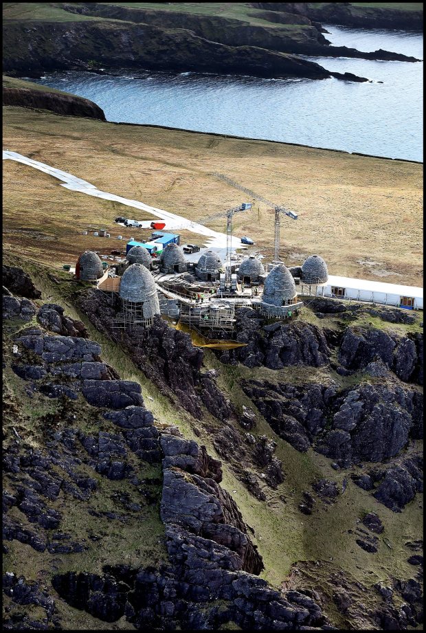 WORLD EXCLUSIVE.................... The almost completed fim set of an ancient Jedi Temple under construction at Ceann Sibeal in Kerry for the making of Star Wars Episode VIII. NO BYLINE PLEASE 30/APRIL/2016.