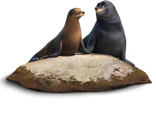 (L-R): RUDDER (voice of Dominic West) and FLUKE (voice of Idris Elba) are a pair of lazy sea lions who were rehabilitated at the Marine Life Institute. Marlin and Nemo find them snoozing on a warm—and highly coveted—rock just outside the center. These sea lions really enjoy their down time and would rather not be bothered mid nap—but their bark is far worse than their bite.