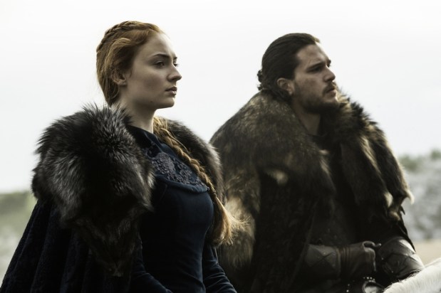 Sophie Turner as Sansa Stark and Kit Harington as Jon Snow. Credit: Helen Sloan/HBO